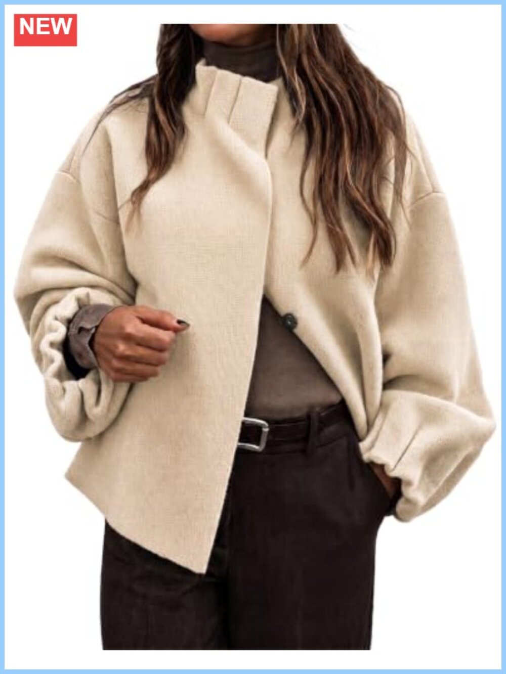 Cicy Bell Womens Ruffle Mock Neck Sweater Balloon Sleeve Knit Cardigan